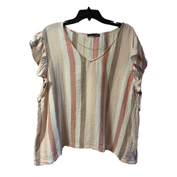Black Tape Tops - Black Tape Women’s Striped Ruffle Sleeve Top Plus Size 3X